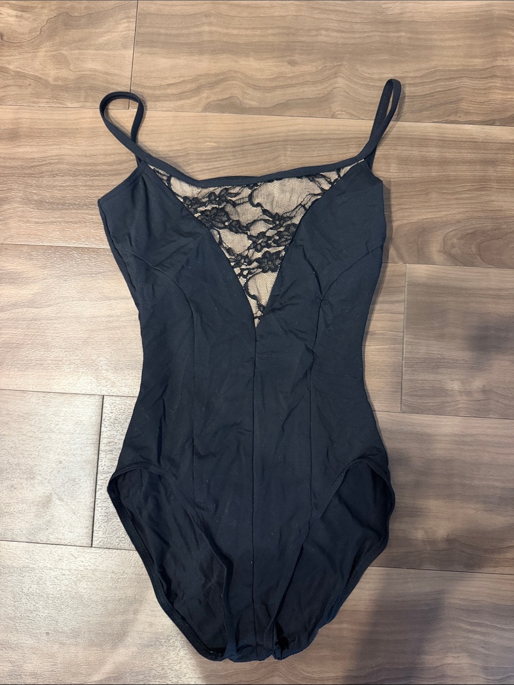 Capezio Dance Leotard Black Lace V-Neck Spaghetti Strap for ballet jazz tap